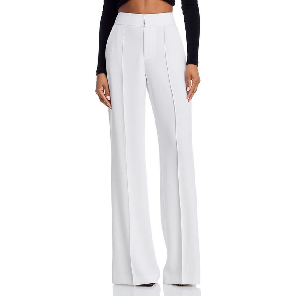 Alice and Olivia Womens Dylan White Pintuck High Rise Wide Leg Pants NWT